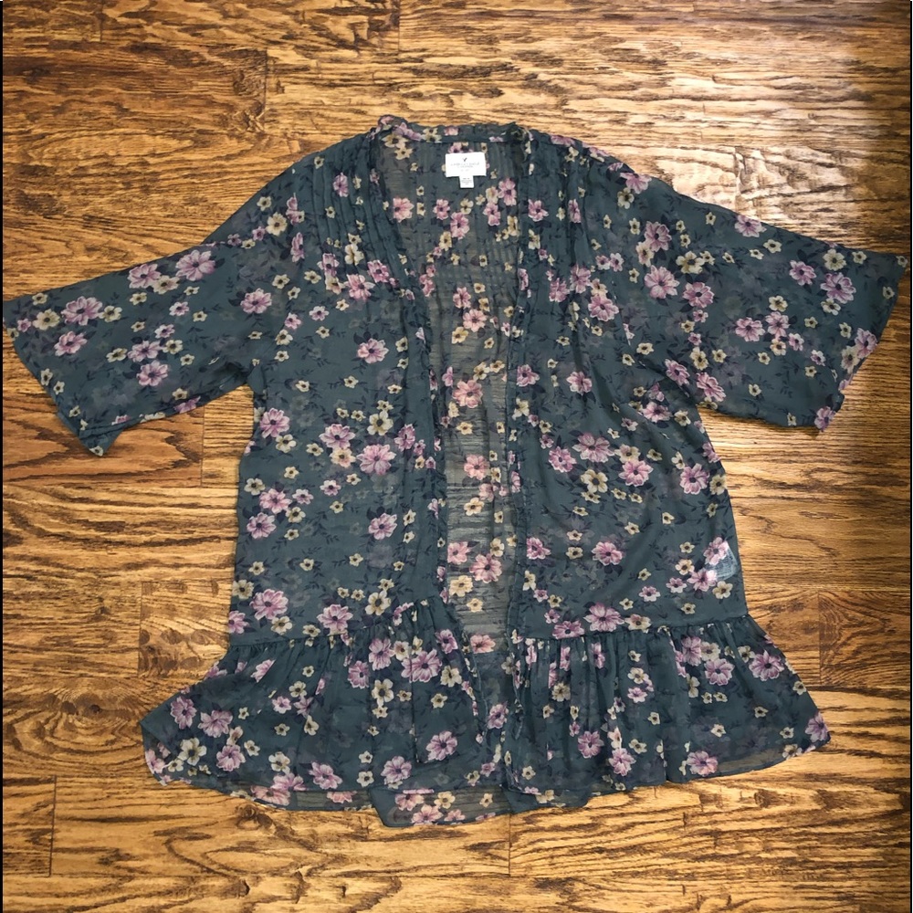 Green Flower American Eagle Kimono